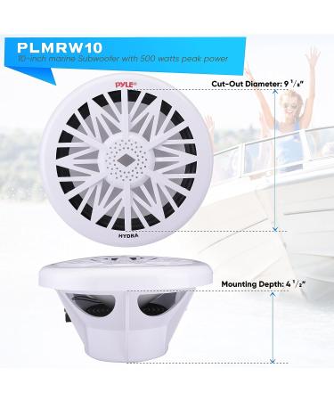 Pyle 10-Inch Outdoor Marine Subwoofer - 500W Single White Waterproof Bass Speaker for Boat Stereo System - PLMRW10 - Buy Online on GoSupps.com