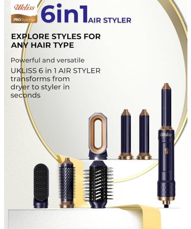 UKLISS 6-in-1 Warm Air Brush Set - Airstyler & Automatic Curling Rod for Volume & Smooth Hair - Buy Online on GoSupps.com