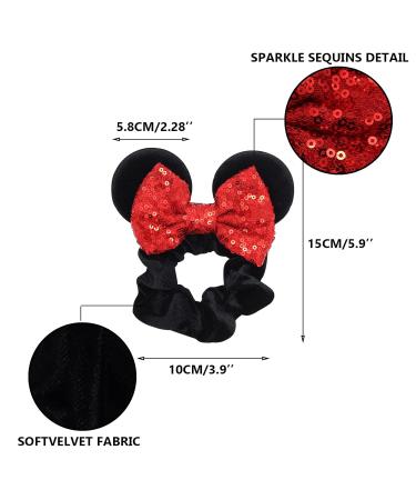 Mouse Ear Hair Scrunchies for Girls | Uooker Velvet Sequin Bow Hair Bands | Cute Elastic Hair Ties & Accessories for Birthday Parties & Cosplay - Buy Online on GoSupps.com