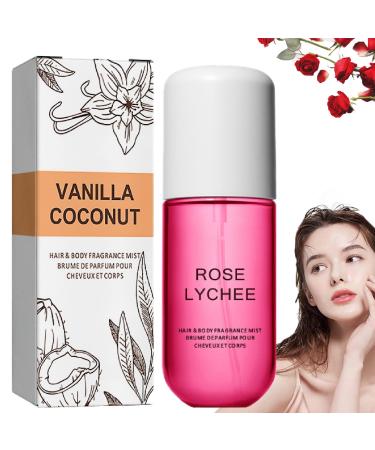 Vanilla Coconut Perfume Vanilla - Body & Hair Fragrance Mist Coconut Vanilla Perfume Vanilla Coconut Hair and Body Perfume Spray 50ml Vanilla Hair & Body Fragrance Mist for Women (Rose)