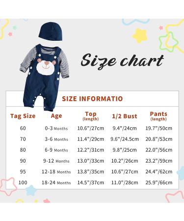 Infant Boys 3pcs Clothing Set | Newborn Romper Outfits Suit | Long Sleeve T-shirt + Dungarees + Hat | Blue | 6-9 Months - Buy Online on GoSupps.com