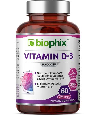 biophix Vitamin D-3 50000 IU 60 Vcaps - High-Potency Supports Strong Bones Immune Health and K2