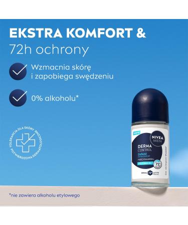 NIVEA MEN Derma Control Defend Anti-transpirant pour Hommes Roll on - Protection 72h avec Acide Hyaluronique et Provitamine B5 50 ml - Buy Online on GoSupps.com