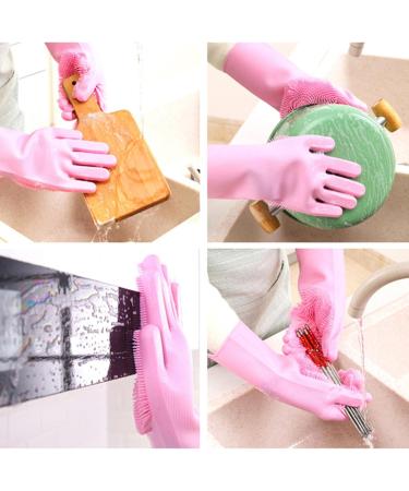 YUANstore Silicone Gloves Kitchen Cleaning Dishwashing Gloves Soft Scrubber Rubber Dish Washing Tools Kitchen Household Gadgets 1 Pair - Buy Online on GoSupps.com