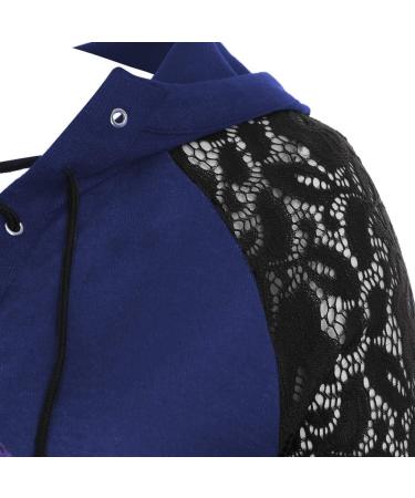 Bigfanshu Women's Long Sleeve Butterfly Printed Hoodie Tops Lace Blouse Female Clothes Colorful Plus Size Pullovers Blue - Buy Online on GoSupps.com