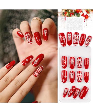 72 Piece Long Christmas False Nails | Press on Coffin Nails for Women | Festive Snowflake & Star Nail Decorations | Elk & Christmas Tree Design - Buy Online on GoSupps.com