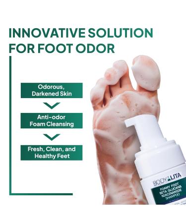 BodyLita Foamy Foot Shampoo Removes Odor Daily Deodorising Deep Hydration Foot Odor Eliminator for Feet 3.38 Fl Oz (1) - Buy Online on GoSupps.com