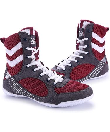 HUANLE Youth Sports Boxing Shoes - Breathable Wrestling Fitness Sanda Shoes with Ankle Guard, Non-Slip High-Top Men's Training Competition Boots in White/Red - Buy Online on GoSupps.com