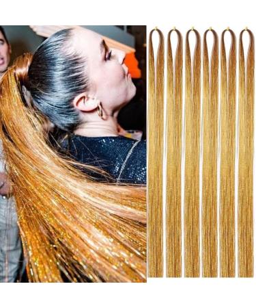 Gold Hair Tinsel Extensions - 250 Strands Holographic Sparkle Glitter for Women - Synthetic Straight Hair Decoration - 1200 Gold Strands - Buy Online on GoSupps.com