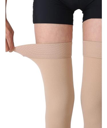 Thigh High Compression Stockings - Firm 20-30mmHg Support, Silicone Band, Best for Veins & Swelling - Beige, Size M - Buy Online on GoSupps.com