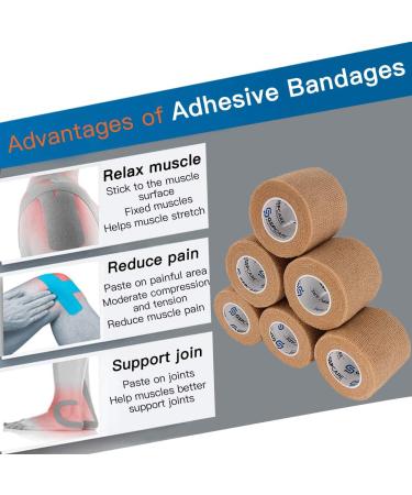 Self Adherent Bandages Wrap 2 x 5 Yards - 6 Count Pack | Flexible, Breathable Medical Tape for Ankle Sprains, Swelling, Sports Injuries - First Aid Cohesive Rolls - Buy Online on GoSupps.com