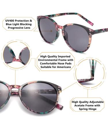 Amorays Cat Eyes Progressive Multifocal Reading Sunglasses | UV Protection Anti Blue Rays Trifocal Sun Readers for Women | Purple Floral 150.0x Magnification - Buy Online on GoSupps.com