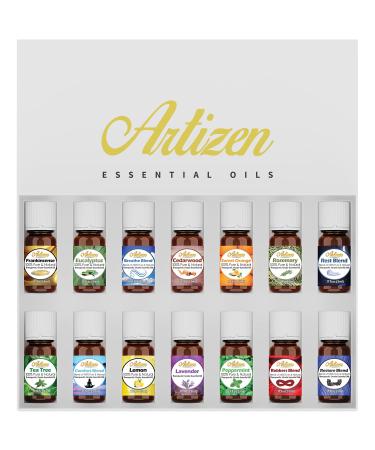 Artizen Top 14 Essential Oil Set for Diffuser, Aromatherapy and Candle Making - Fall Holiday Fragrance Scents with Lavender, Frankincense, Eucalyptus Oils and More - 100% Pure Therapeutic Grade
