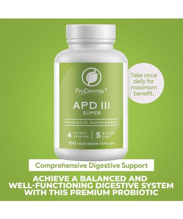 PRODERMIX Kosher APD III Probiotic Supplement Supports Occasional Constipation Diarrhea Gas & Bloating 5 Billion CFUs Maintenance 100 Vegetarian Capsules - Buy Online on GoSupps.com