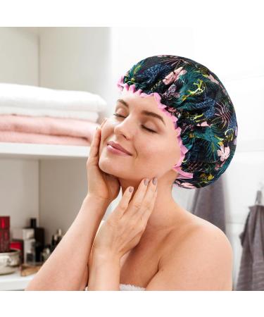 Abeillo 4 Packs Double Layer Shower Caps Reusable Bath Cap Waterproof Elastic Shower Hat Edge Covering Ears for Women Shower Spa Salon - Buy Online on GoSupps.com