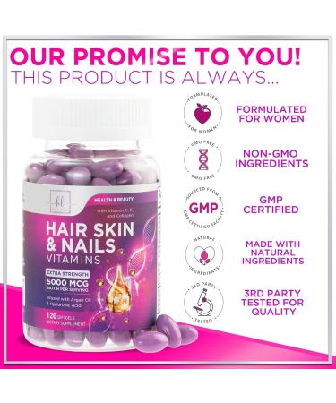 Hair Vitamins for Women for Hair Growth - Argan-Infused Supplement with Collagen Biotin and Hyaluronic Acid - Supports Faster Hair Growth Skin & Nails Beauty Vitamins Bottled in USA - 120 Softgels 120 Count (Pack of 1) - Buy Online on GoSupps.com