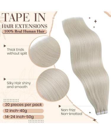 Hetto Tape-In Extensions | Real Remy Hair | #60 White Blonde Straight - 50cm x 50g Thick Hair - Buy Online on GoSupps.com
