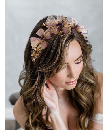 IYOU Bridal Wedding Hair Vine Purple Flower Copper Wire Headband Bridesmaid Guest Hair Accessories for Women - Buy Online on GoSupps.com