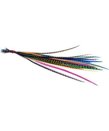 Real Feather Hair Extensions - Short Skinny 7-9 inch - 25 Feathers (Mixed Brights) with Rings/Loop - Buy Online on GoSupps.com