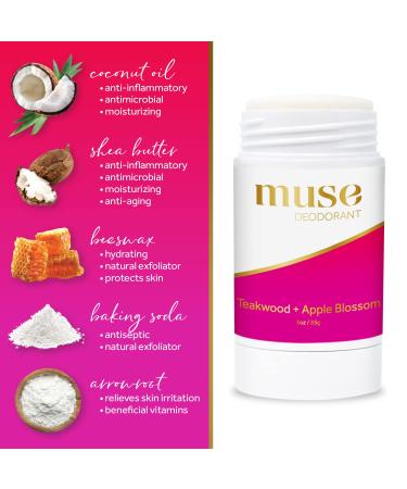 Muse Teakwood + Apple Blossom Deodorant for Women | Aluminum Free, Long-Lasting Natural Deodorant | Made in USA, Cruelty Free | 3 oz - Buy Online on GoSupps.com
