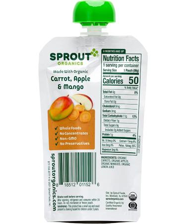 Sprout Organic Baby Food - Carrot Apple Mango 3.5 oz (6 Months & Up) - Buy Online on GoSupps.com
