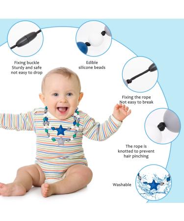 2 Pack Baby Silicone Sensory Chew Necklaces - BPA Free Teething & Nursing Toys for Breastfeeding - Freezable & Dishwasher Safe - Blue & Gray Stars - Buy Online on GoSupps.com