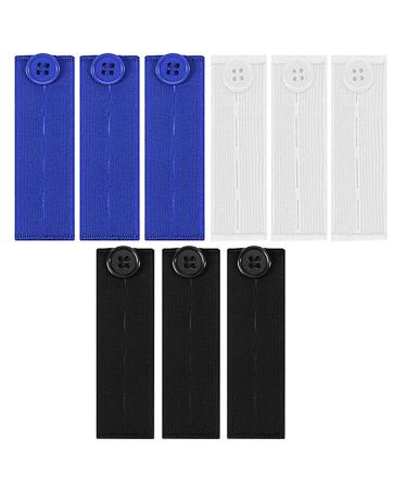 Elastic Waist Extenders 9PCS Adjustable Wasitband Expanders Button Extender Waistband Button Extenders for Pants Shorts Jeans(White Blue Black) blue black white