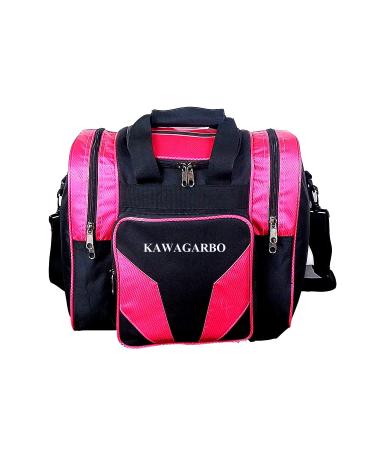 Kawagarbo Bowling Bag for Single Ball - Single Ball Tote Bag with Padded Ball Holder - Fits a Single Pair of Bowling Shoes Up to Mens Size 14 Black/Pink