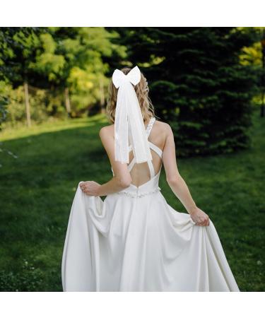 NICENEEDED White Mesh Bridal Hair Bow Clips Pearl Bowknot Bride Veil Hair Barrettes Wedding Tulle Hair Jewelry Clip for Bridesmaid Flower Girl Hair Decoration - Buy Online on GoSupps.com