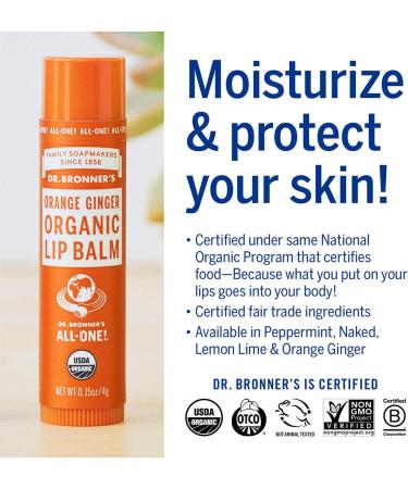 Dr. Bronner's Organic Lip Balm Variety Pack - Peppermint, Orange, Ginger, Lemon Lime - 0.15 Ounce (Pack of 4) - With Organic Beeswax and Avocado Oil - For Dry Lips and Skin - Buy Online on GoSupps.com