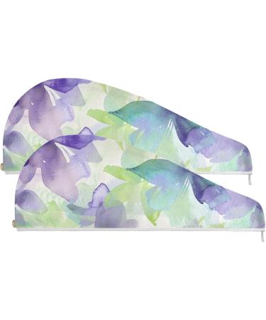 Floral Purple Hair Towel 2 Pack | Super Absorbent Quick Dry Hair Turbans for Women & Girls - Buy Online on GoSupps.com