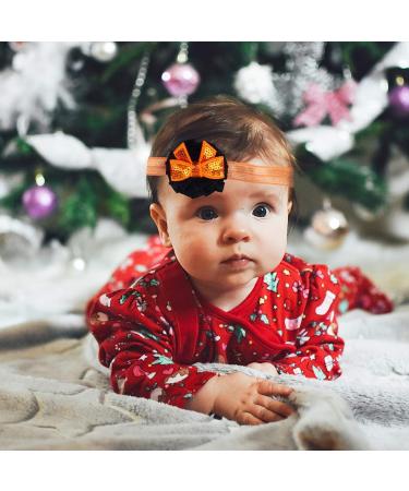 3pcs Christmas Children's Headband and Hair Bows Set - Baby Girl Wraps, Kids Elastic Headband for Halloween - Orange Fabric Design - Buy Online on GoSupps.com