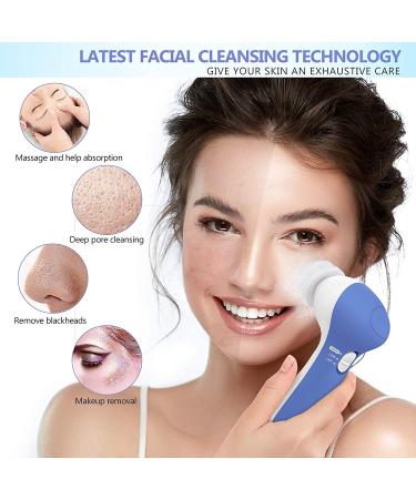 Waterproof Facial Cleansing Brush with 8 Brush Heads for Deep Cleansing - Gentle Exfoliation - Blackhead Removal - Skin Care | 2021 Upgraded Version - Blue - Buy Online on GoSupps.com