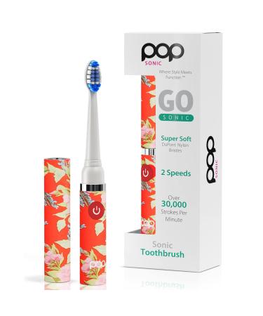 Pop Sonic Electric Toothbrush (Red Floral) - Travel Toothbrushes w/AAA Battery | Kids Electric Toothbrushes with 2 Speed & 15 000-30 000 Strokes/Minute Dupont Nylon Bristles