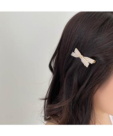 Wendalern Pearl Bow Hair Clips Vintage Pearl Hair Clip White Bow Hair Pins Barrette Gold Pearl Alligator Hair Clips Decorative Hair Accessories for Women and Girls