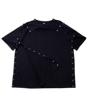 Unisex Shoulder Surgery Rehab Shirt with Discreet Snaps | Chemo Clothing | Short Sleeve Men & Women (Black, X-Large) - Buy Online on GoSupps.com