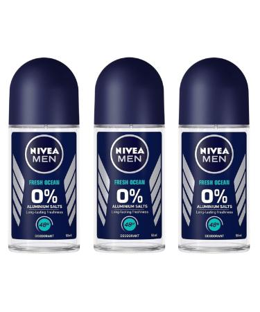 Nivea FRESH OCEAN Men's Roll On Deodorant - Pack of 3 Bottles (1.7oz/50ml Each) - Aluminium-Free - Buy Online on GoSupps.com