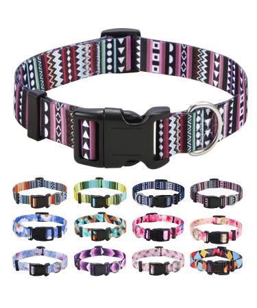 Mihqy dog collar adjustable soft & comfort dog collar Bohemian flowers geometric trunk design for small medium and large dogs (Bohemian purple l) l (neck circumference 38-63 cm width 2.5 cm) Bohemian purple