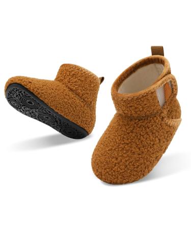 JOINFREE Baby Girls Boys House Shoes Baby Slippers with Non-Slip Rubber Sole Toddlers Cozy Home Booties 7/7.5 UK Child Brown