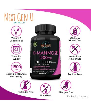D-Mannose 1500mg Health Supplement | 120 Vegan Caplets for Urinary Tract & Bladder Health - Buy Online on GoSupps.com