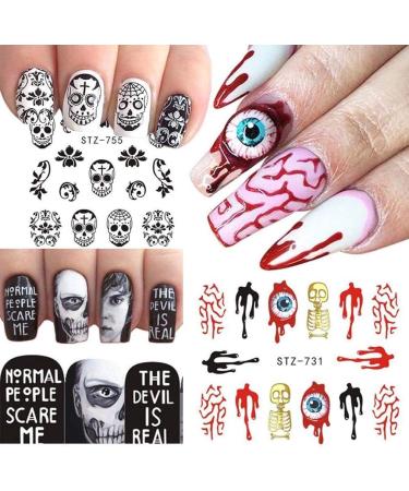 Halloween Nail Stickers Day of the Dead Water Transfer Nail Decals 24 Sheets Skull Ghost Eye Hulk Clown Witch Nail Art Stickers for Halloween Party Supply Fingernails Toenails Decorations - Buy Online on GoSupps.com