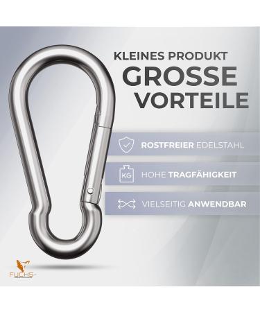 Stainless Steel Carabiner - 2 Pieces 230kg Load Capacity 80x8mm Fire Brigade Hook | AISI Sports & Transport - Buy Online on GoSupps.com