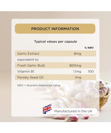 Healthspan Garlic 800mg (3 Months' Supply) with Vitamin B1 | Supports Heart & Respiratory Health | Maintains Cholesterol Levels | Odour Controlled Vegan Capsules | 180 Count - Buy Online on GoSupps.com