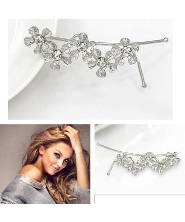 Aneneiceera Crystal Flower Hair Clip Silver Hair Barrette One word Clip Rhinestone Hair Pin Headpieces Decorative Hair Pins Headwear Bride Hair Accessories for Women and Girls (Silver) - Buy Online on GoSupps.com
