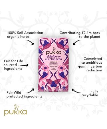 Pukka Organic Elderberry & Echinacea Herbal Tea Bags - Wellness Support - 60 Tea Bags (20 Count x 3 Pack) - Buy Online on GoSupps.com