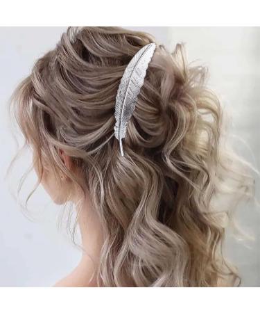 Inilbran Silver Leaf Hair Clip Barrettes Vintage Feather Hair Barrettes Metal Leaf Barrette Head Clips Leaf Hair Pin Clip Decorative Headwear French Hair Accessories for Women and Girls Headdress - Buy Online on GoSupps.com