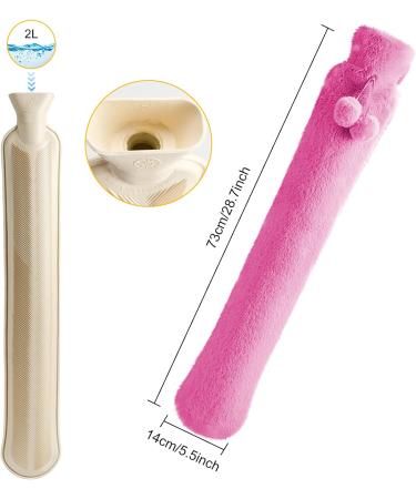 URBZUE Long Hot Water Bottle 2L with Plush Cover - Extra Long Hot Water Bag for Neck, Back, and Shoulders - 73 x 14 cm - Pink - Buy Online on GoSupps.com