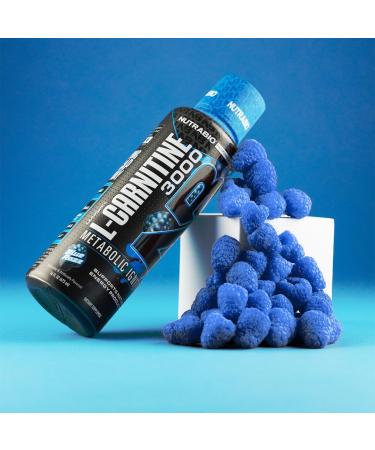 NutraBio L-Carnitine Liquid Shots 3000mg (Blue Razz) 10mg of Vitamin B-5 Zero Carbs & Sugars Energy Production Muscle Recovery - Buy Online on GoSupps.com