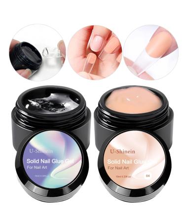 U-shinein 2x10ml Solid nail glue gel kit nail tips glue gel for acrylic nails press on solid glue gel nail art manicure glue gel transparent+apricot - Buy Online on GoSupps.com