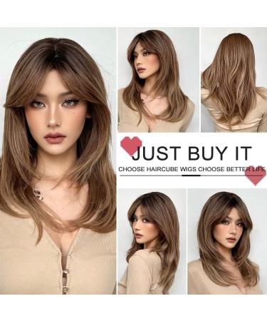 HAIRCUBE Long Ombre Brown Layered Synthetic Curly Hair Wig for Women - Middle Parting - Buy Online on GoSupps.com